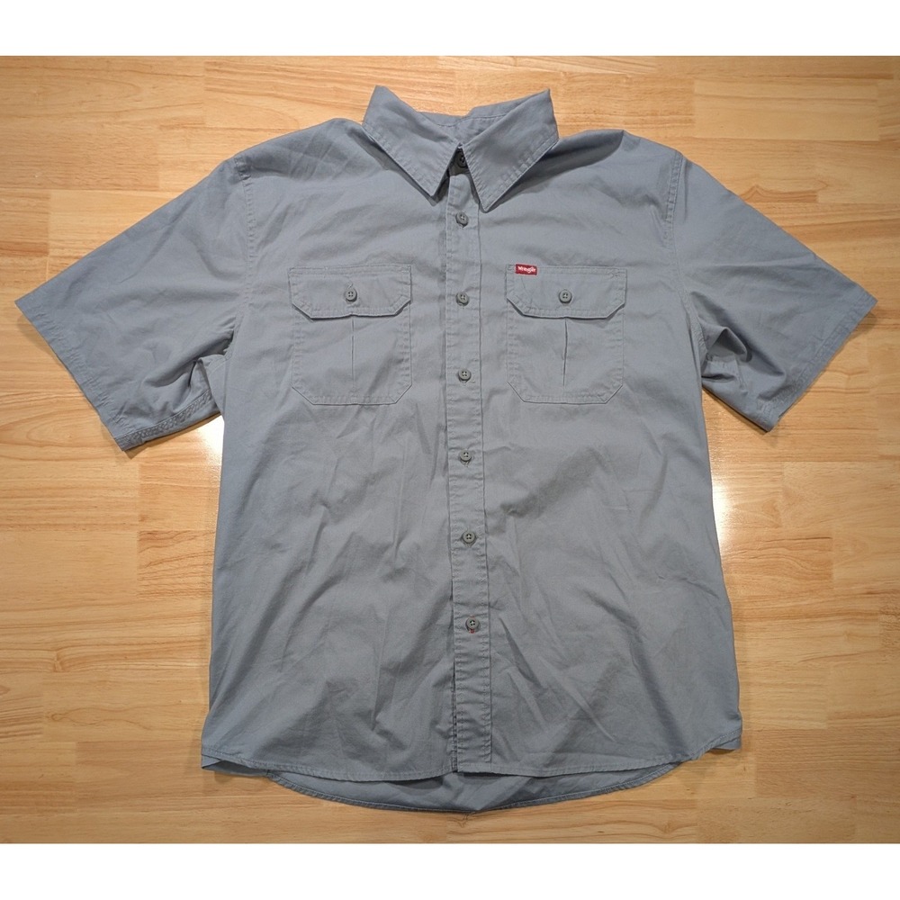 Wrangler Mens Blue Gray Short Sleeve Button Down Work Shirt L 112351761